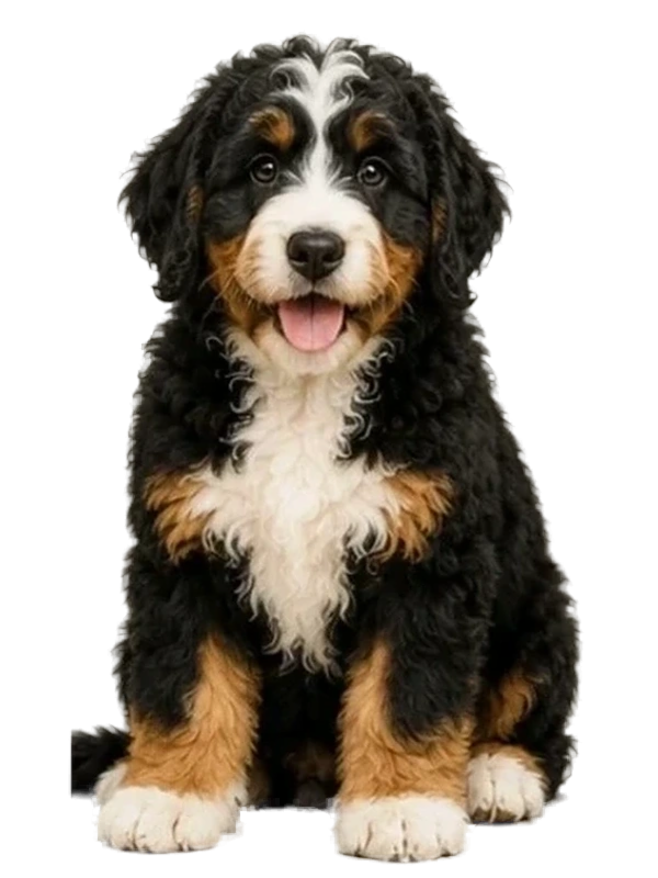 Traditional Tricolor curly-coated doodle colour example